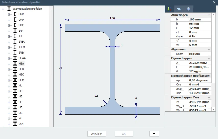 Voorbeeld van een staalprofiel